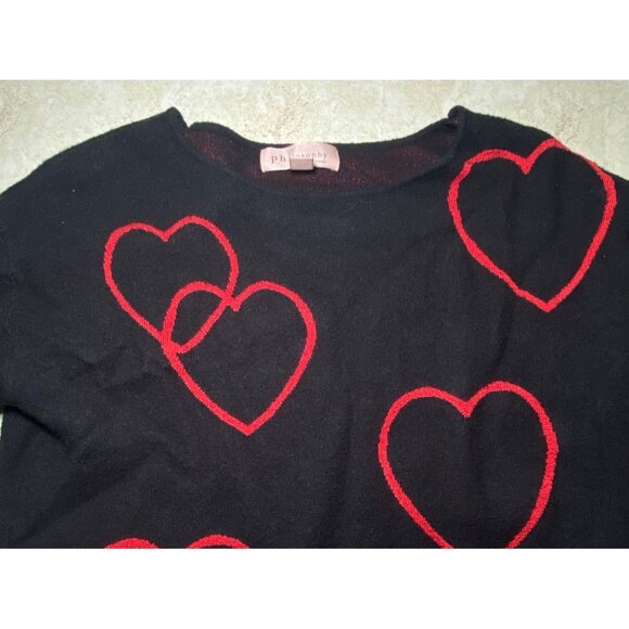Philosophy Black Sweater With Red Heart Print Womens S Soft Cozy Valentine’s - Picture 1 of 7